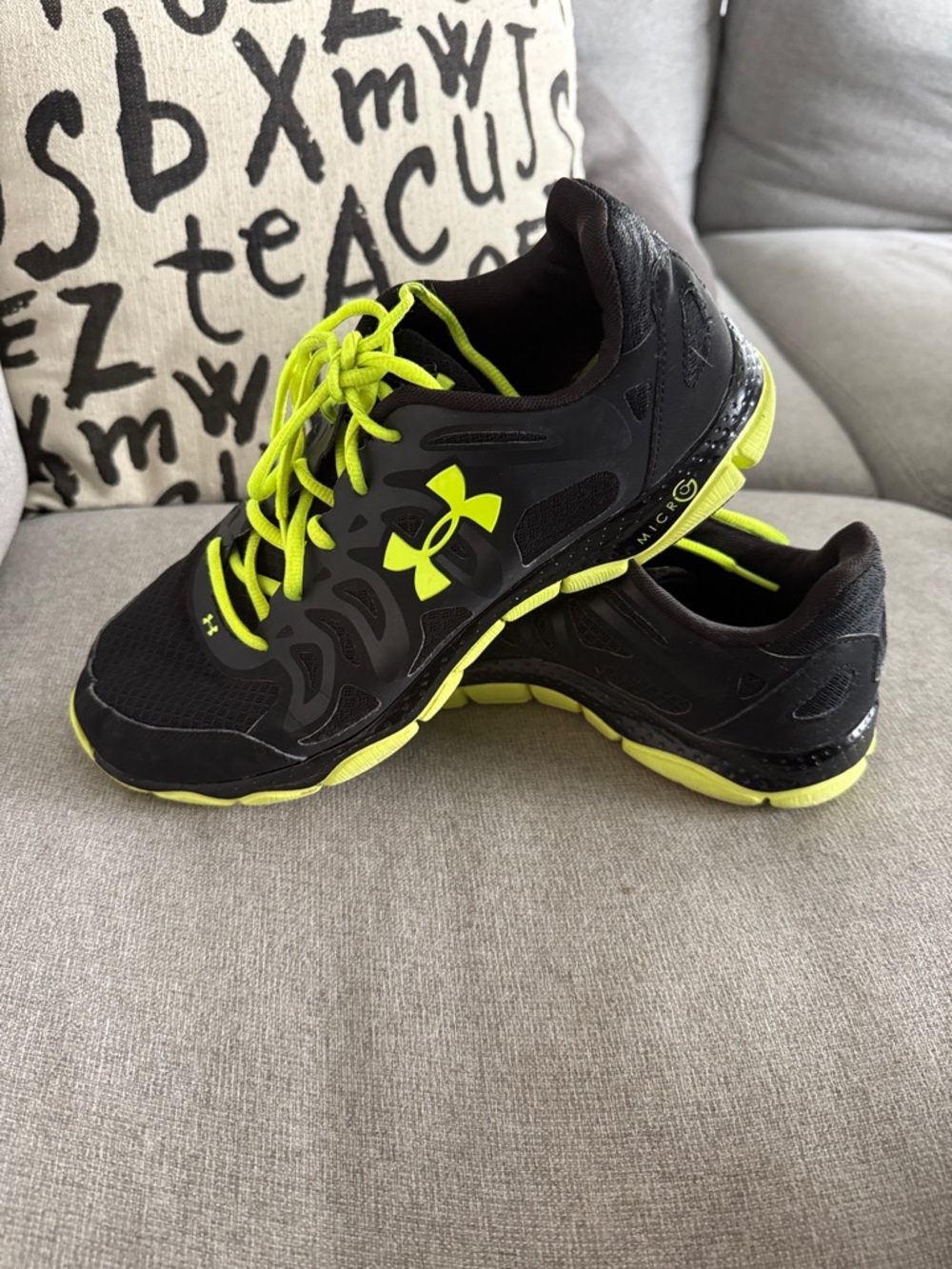 Under Armour Black with Neon Yellow Lace MicroG Athletic Sneakers